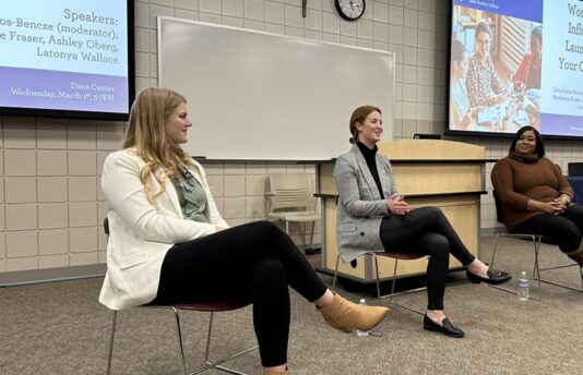 Pictured from left: Mackenzie Fraser with fellow panel speakers Ashley Oberg and Latonya Wallace.
